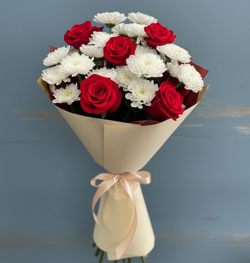 Букет цветов из: Розы и Хризантемы в Уразово