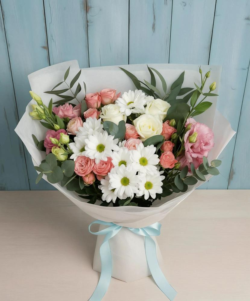 Букет цветов из: Розы, Лизиантусы и Хризантемы в Уразово