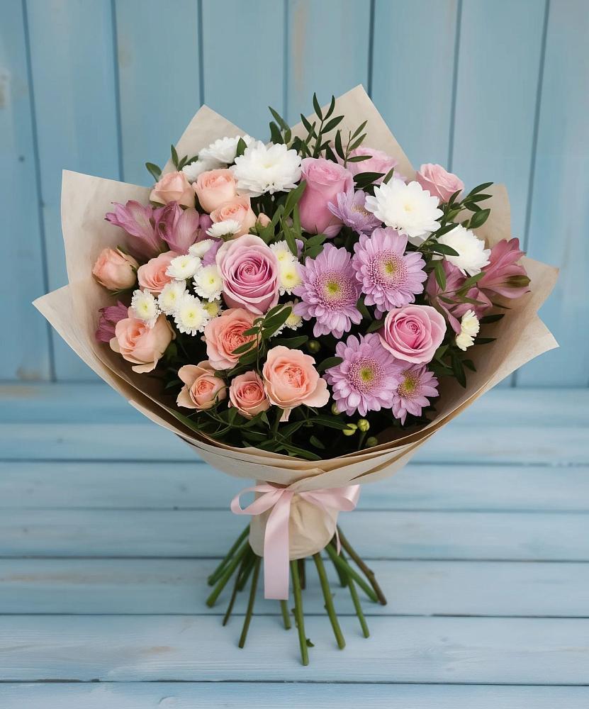Букет цветов из: Хризантемы, Розы и Альстромерии в Уразово