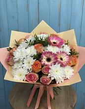 Букет цветов из:  Розы, Герберы и Хризантемы в Уразово