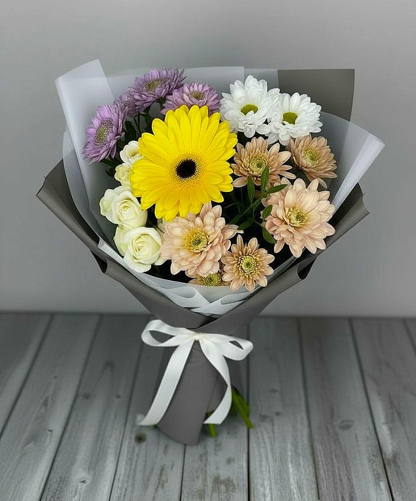 Букет цветов из: Розы, Герберы и Хризантемы в Уразово