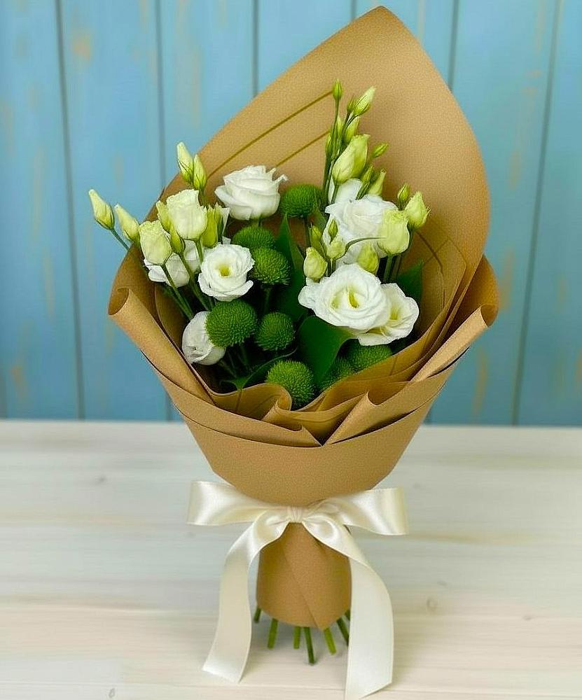 Букет цветов из: Хризантемы и Лизиантусы в Уразово