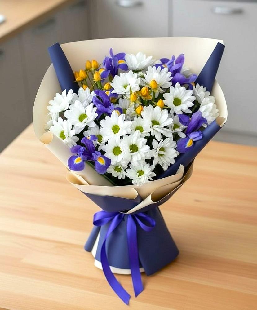 Букет цветов из: Розы, Ирисы и Хризантемы в Уразово