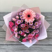 Букет цветов из:  Розы, Герберы и Хризантемы в Уразово