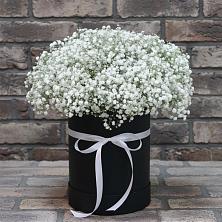 Цветочная композиция из Гипсофила в шляпной коробке в Уразово