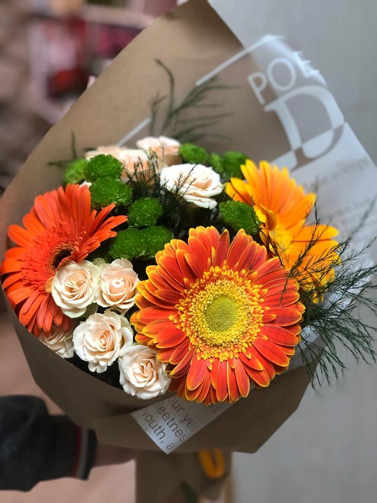 Букет цветов из: Герберы, Хризантемы и Розы в Уразово