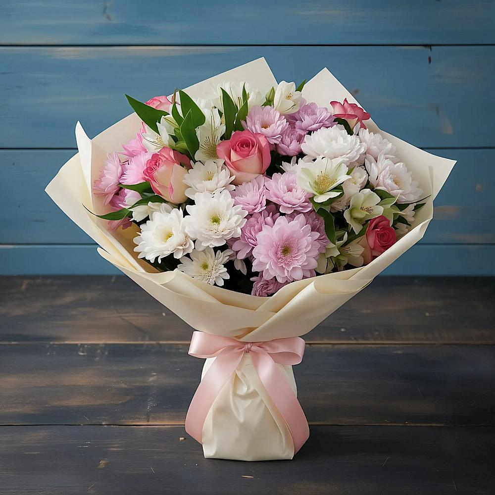 Букет цветов из: Хризантемы, Альстромерии и Розы в Уразово